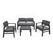 Набор мебели KILIMANJARO, 4 ед.(2 х кресло, 1 х 2-х местн.диван, 1 х стол журн.), пластик, с подушками, антрацит