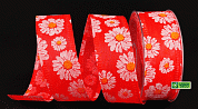Лента флористическая для декора МАРГАРИТКИ ВИНТАЖ (40мм х 20м), текстиль, арт.61606
